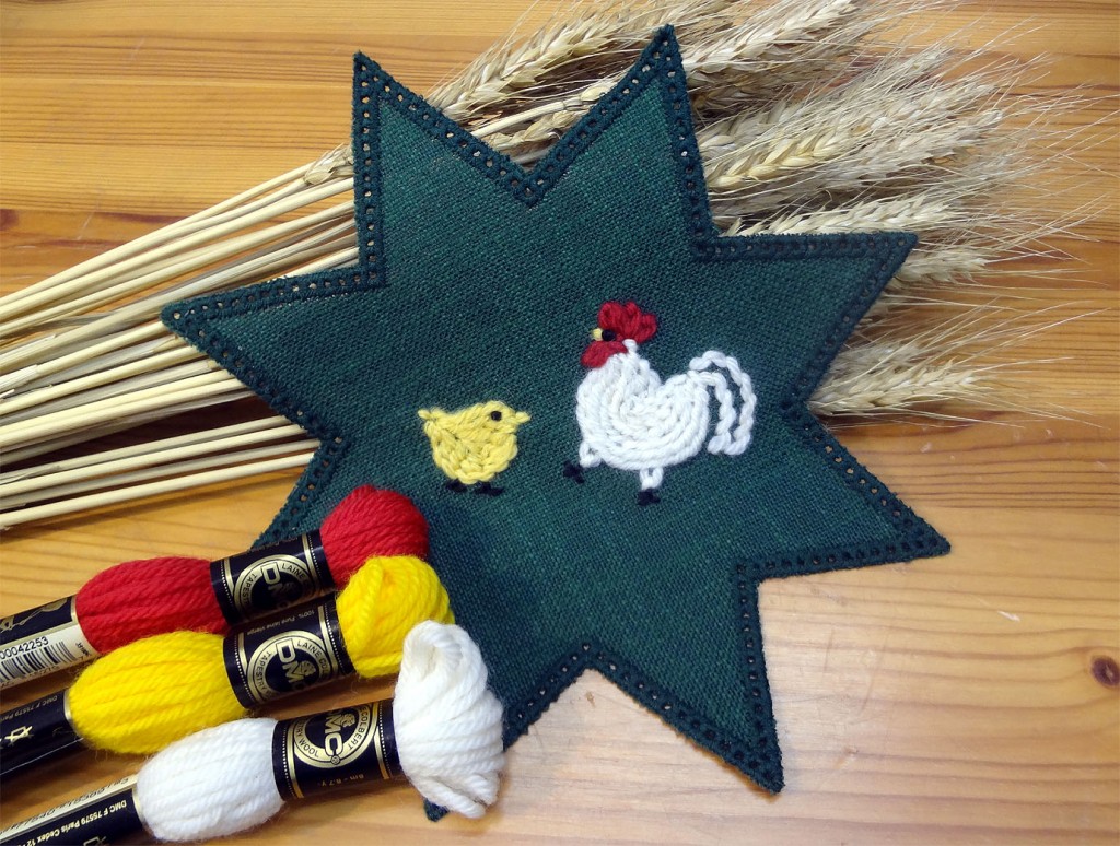 ウール刺繍「ニワトリの親子」